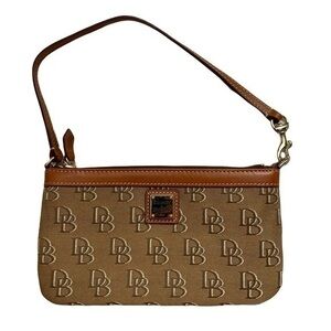 Dooney and Bourke Brown tan signature slim wristlet